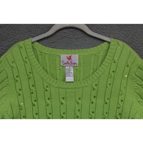Quacker Factory Lime Green Short Sleeve Sweater-Medium-Sequins - Picture 4 of 10